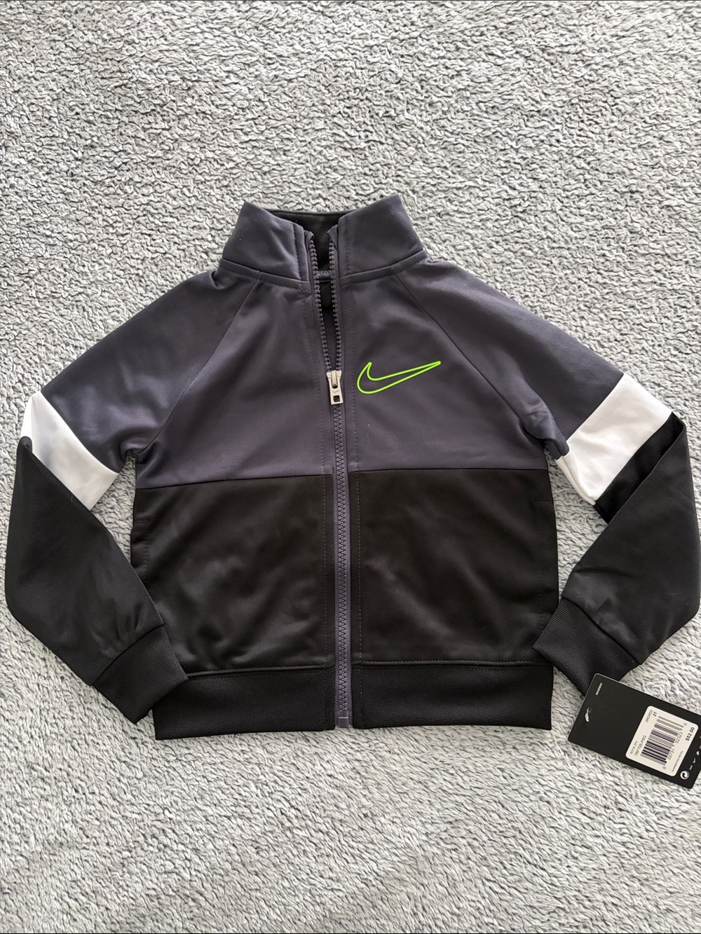 Nike Kids Black & Gray Colorblock Jacket with Neon Green Swoosh